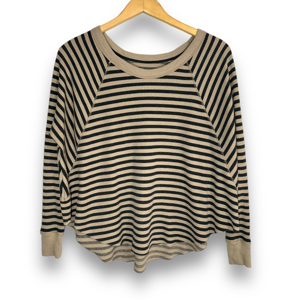 We The Free Free People Love Bug Striped Waffle Knit Thermal Top Small Oversized - Picture 3 of 5
